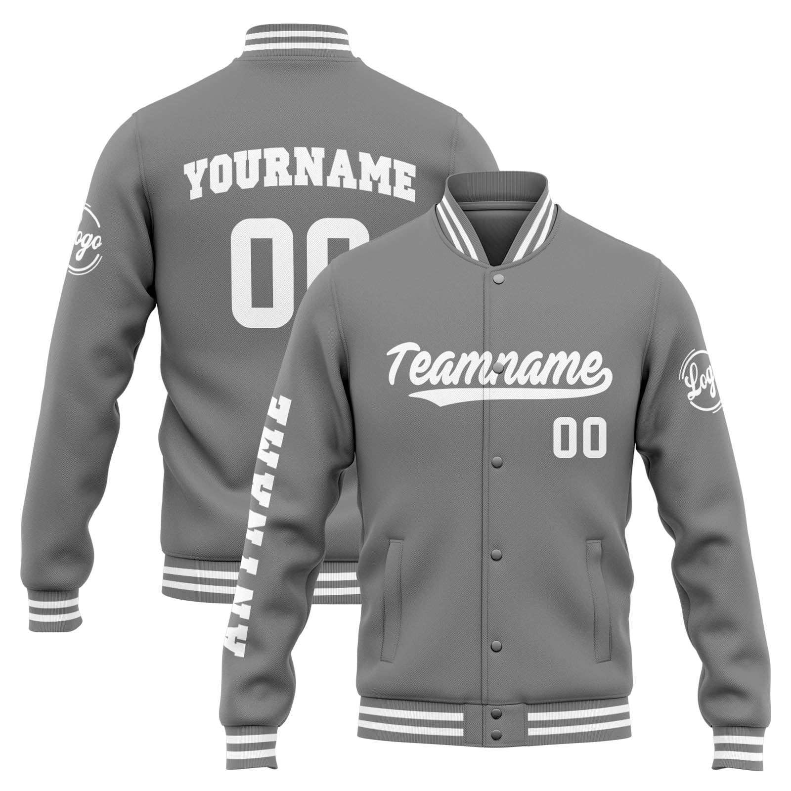 Chaqueta universitaria personalizada estilo Letterman para hombres-mujeres y jóvenes-color gris y blanco