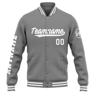 Chaqueta universitaria personalizada estilo Letterman para hombres-mujeres y jóvenes-color gris y blanco