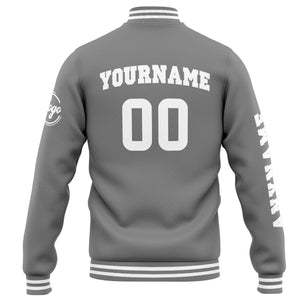 Chaqueta universitaria personalizada estilo Letterman para hombres-mujeres y jóvenes-color gris y blanco