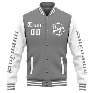 Chaqueta universitaria personalizada estilo Letterman para hombres-mujeres y jóvenes-color gris y blanco