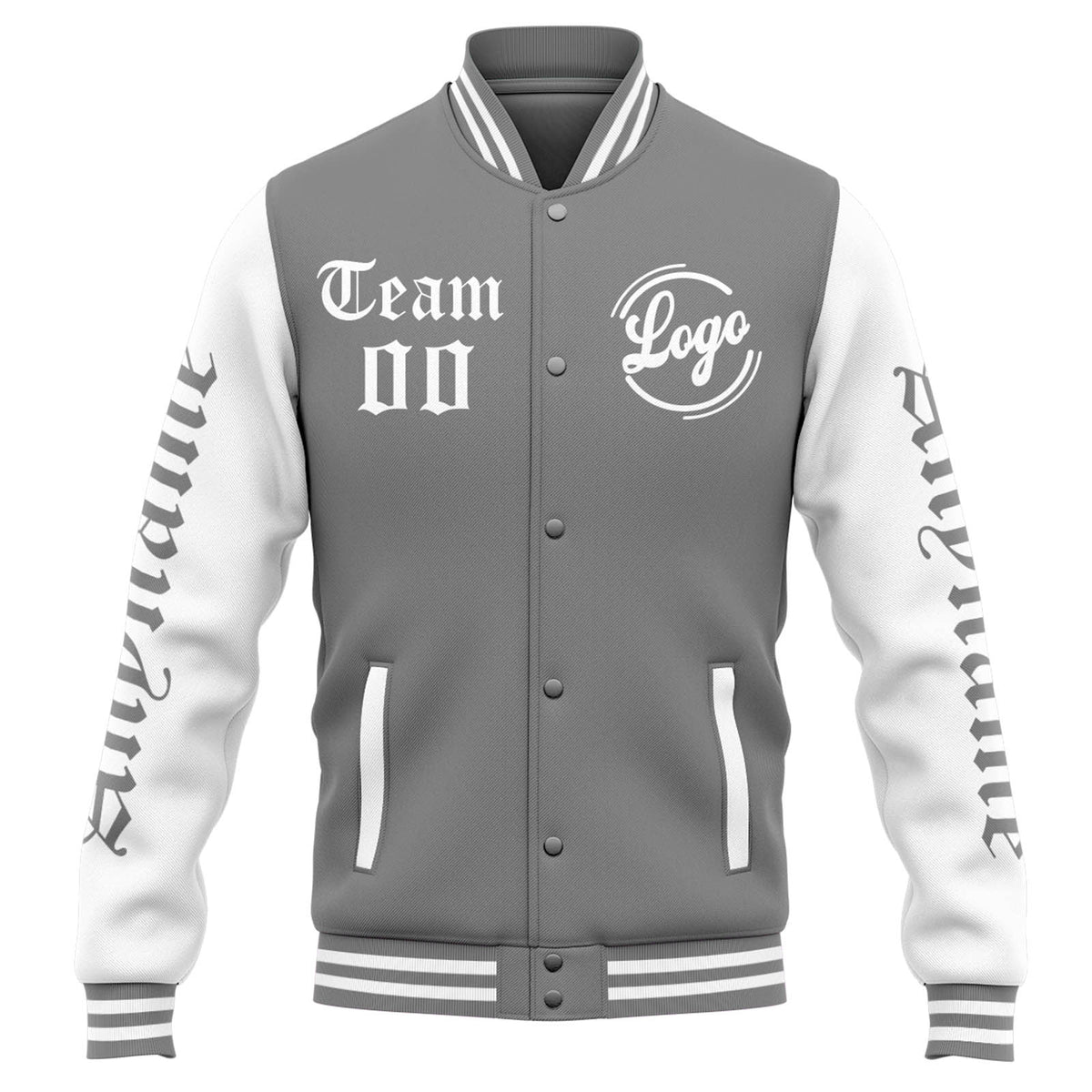 Chaqueta universitaria personalizada estilo Letterman para hombres-mujeres y jóvenes-color gris y blanco