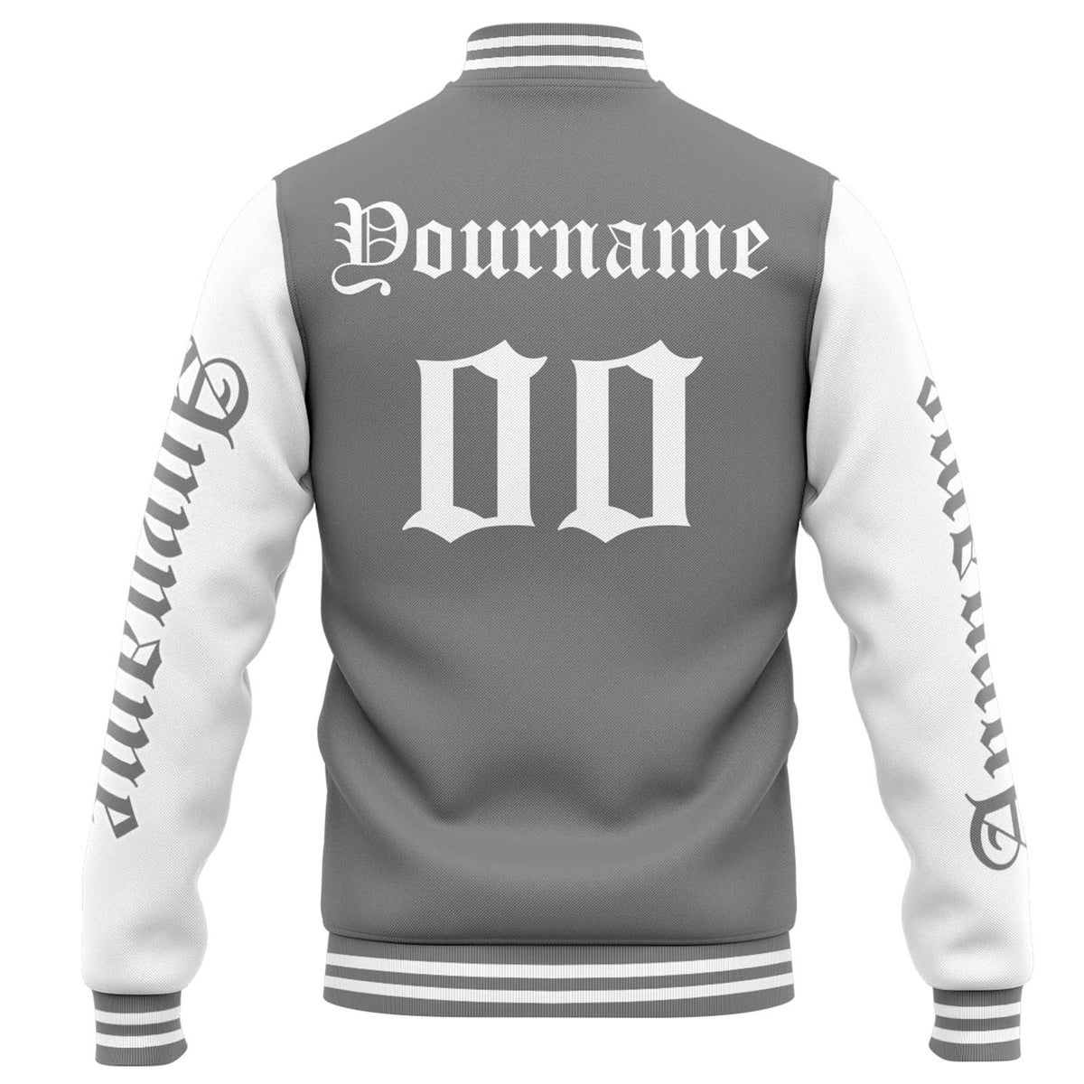 Chaqueta universitaria personalizada estilo Letterman para hombres-mujeres y jóvenes-color gris y blanco