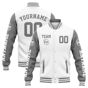 Chaqueta universitaria personalizada estilo Letterman para hombres-mujeres y jóvenes-color blanco y gris