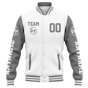 Chaqueta universitaria personalizada estilo Letterman para hombres-mujeres y jóvenes-color blanco y gris