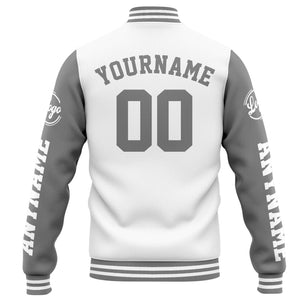 Chaqueta universitaria personalizada estilo Letterman para hombres-mujeres y jóvenes-color blanco y gris