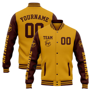 Chaqueta universitaria personalizada estilo Letterman para hombres-mujeres y jóvenes-color oro burdeos