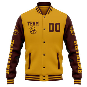 Chaqueta universitaria personalizada estilo Letterman para hombres-mujeres y jóvenes-color oro burdeos