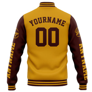 Chaqueta universitaria personalizada estilo Letterman para hombres-mujeres y jóvenes-color oro burdeos