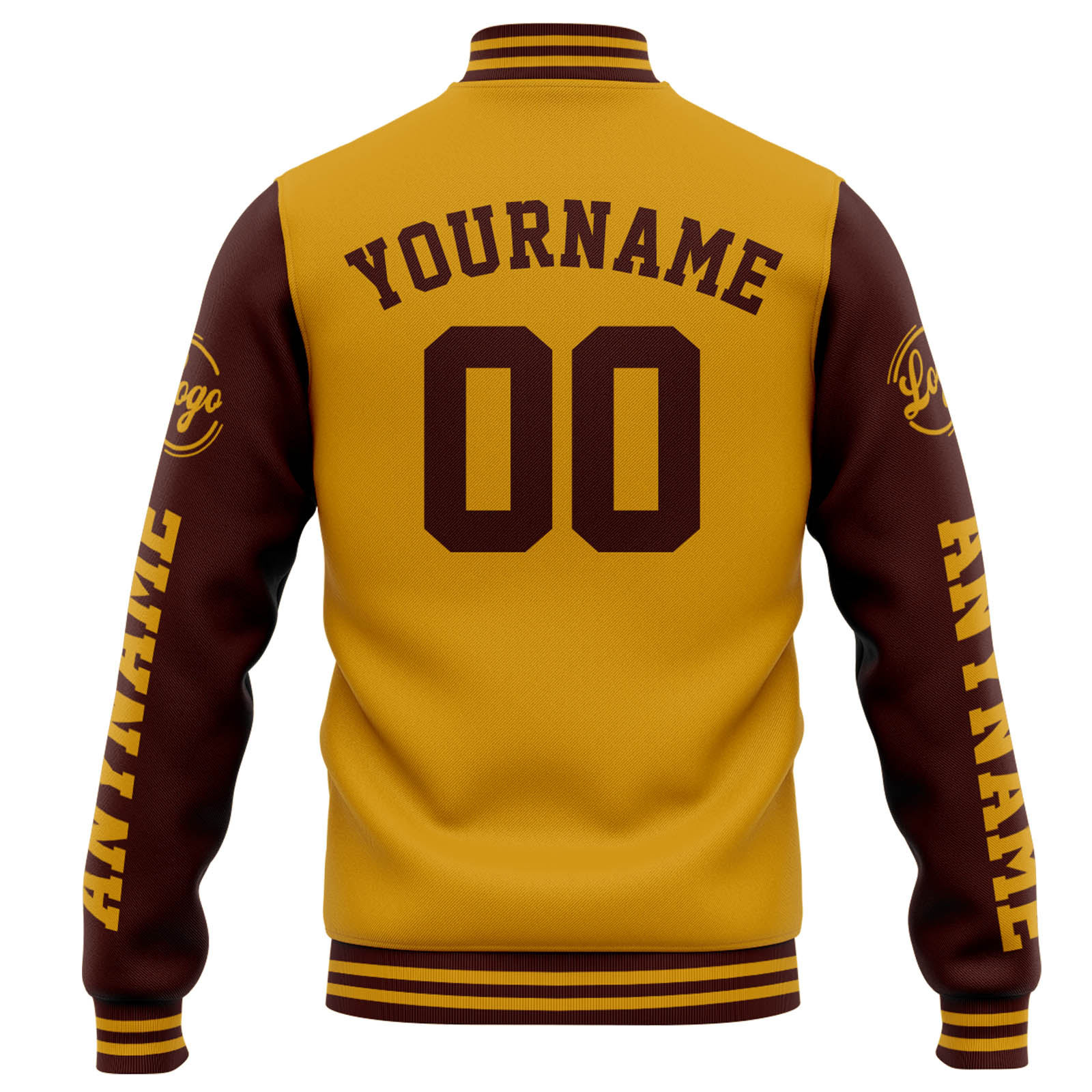 Chaqueta universitaria personalizada estilo Letterman para hombres-mujeres y jóvenes-color oro burdeos