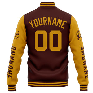 Chaqueta universitaria personalizada estilo Letterman para hombres-mujeres y jóvenes-color burdeos y dorado