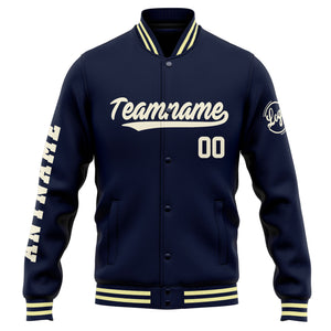 Chaqueta universitaria personalizada estilo Letterman para hombres-mujeres y jóvenes-color azul marino y crema