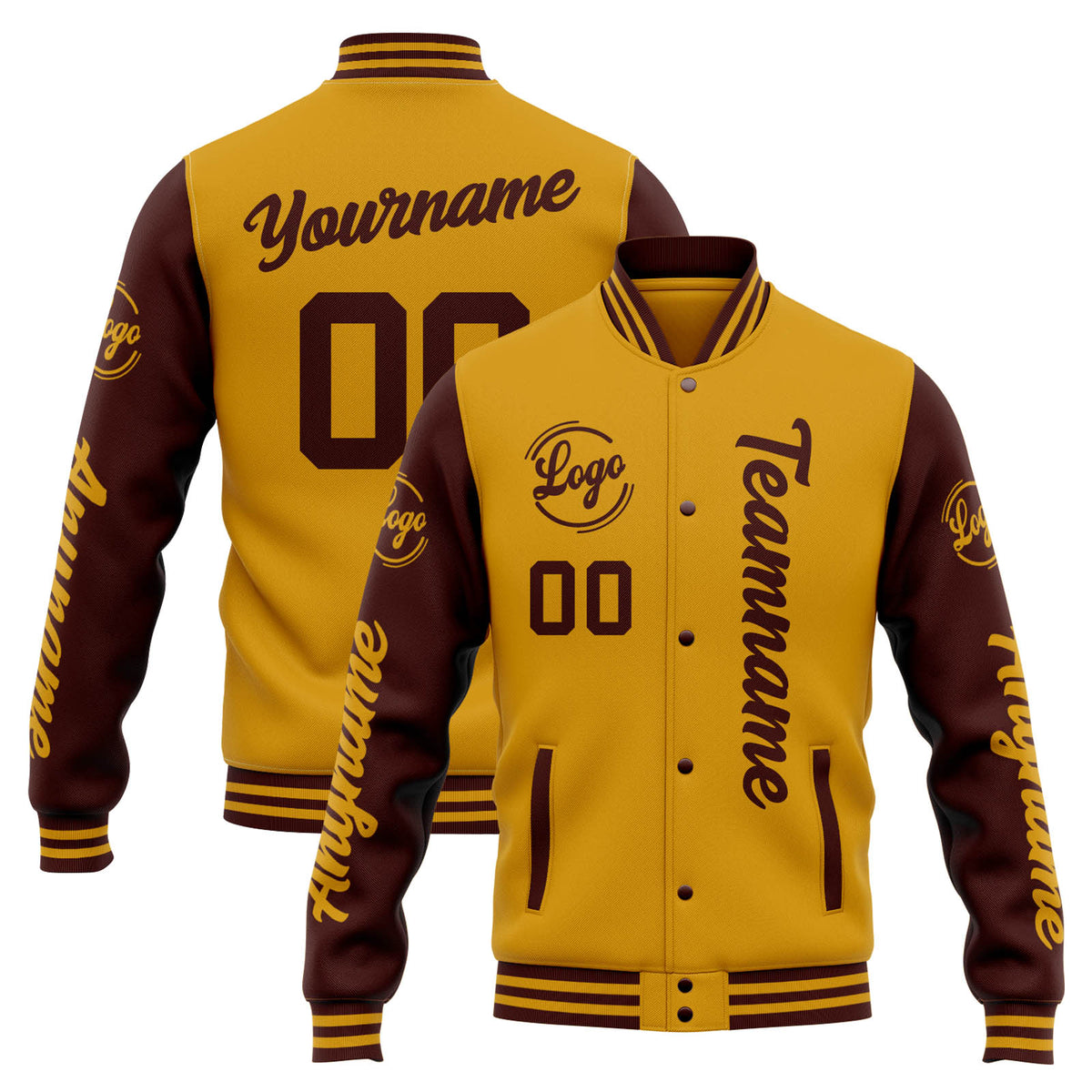 Chaqueta universitaria personalizada estilo Letterman para hombres-mujeres y jóvenes-color oro burdeos