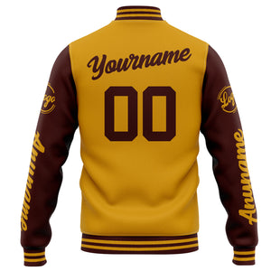 Chaqueta universitaria personalizada estilo Letterman para hombres-mujeres y jóvenes-color oro burdeos