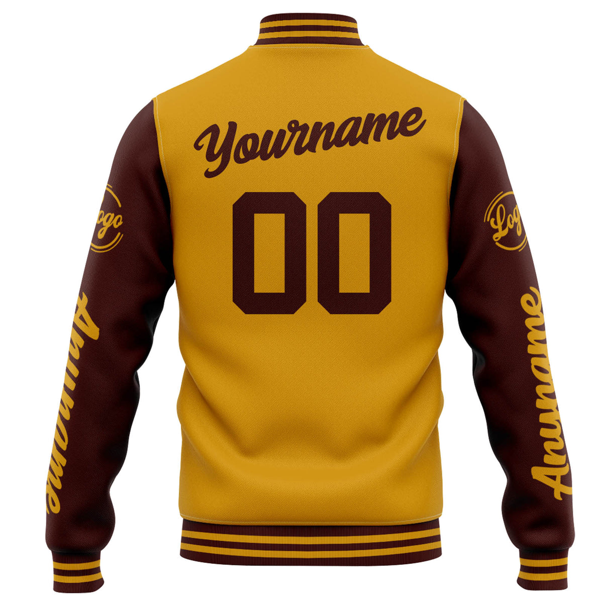Chaqueta universitaria personalizada estilo Letterman para hombres-mujeres y jóvenes-color oro burdeos