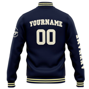 Chaqueta universitaria personalizada estilo Letterman para hombres-mujeres y jóvenes-color azul marino y crema