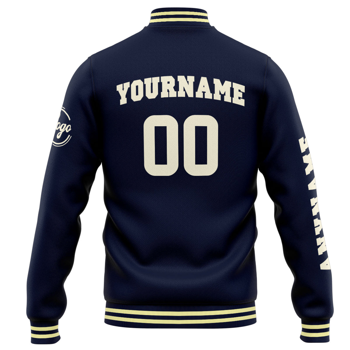 Chaqueta universitaria personalizada estilo Letterman para hombres-mujeres y jóvenes-color azul marino y crema