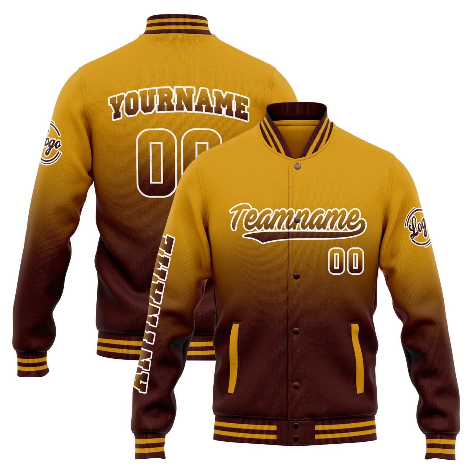 Chaqueta universitaria personalizada estilo Letterman para hombres-mujeres y jóvenes-color dorado degradado burdeos