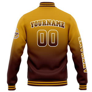Chaqueta universitaria personalizada estilo Letterman para hombres-mujeres y jóvenes-color dorado degradado burdeos