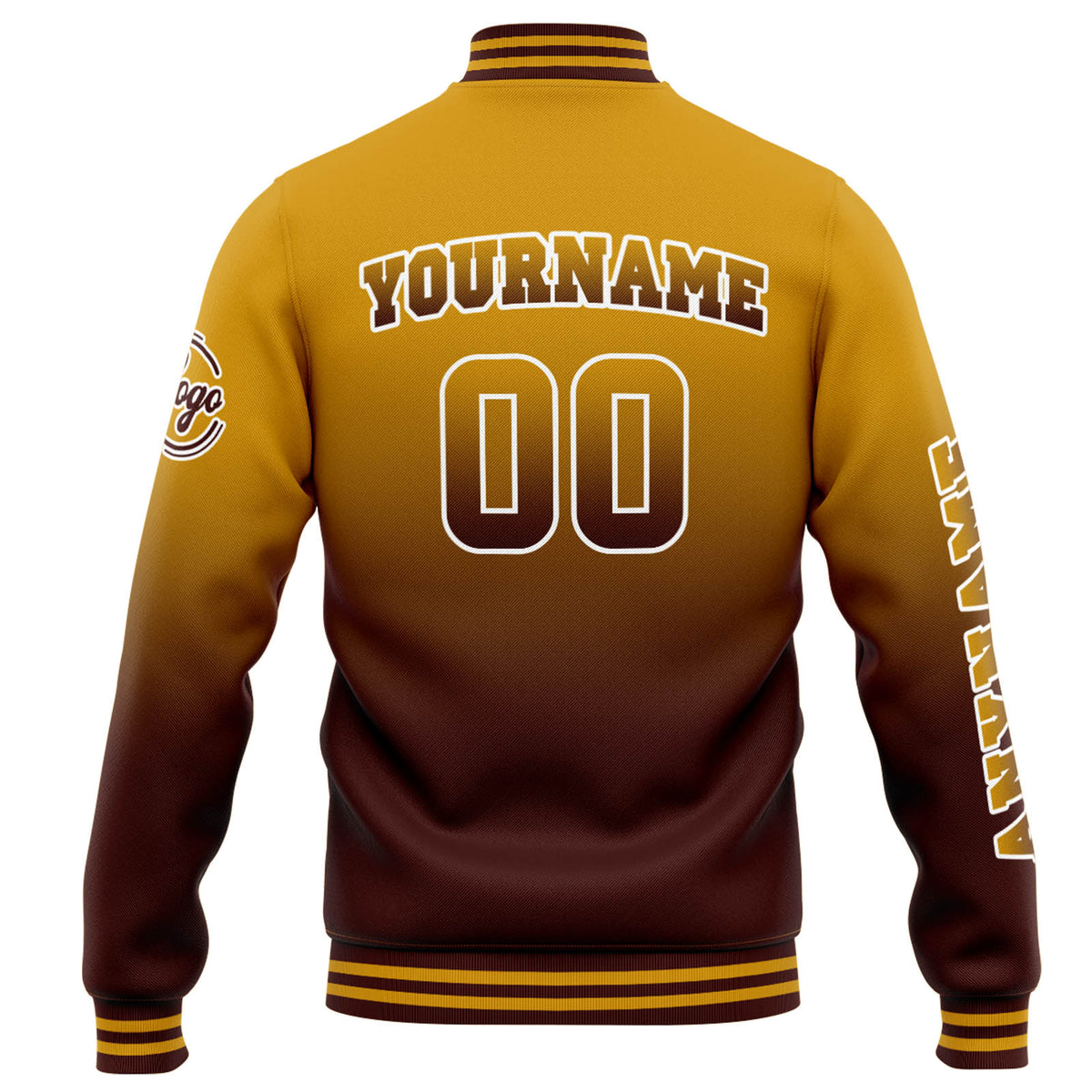 Chaqueta universitaria personalizada estilo Letterman para hombres-mujeres y jóvenes-color dorado degradado burdeos