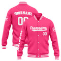 Chaqueta universitaria personalizada estilo Letterman para hombres-mujeres y jóvenes-color rosa y blanco