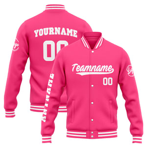Chaqueta universitaria personalizada estilo Letterman para hombres-mujeres y jóvenes-color rosa y blanco
