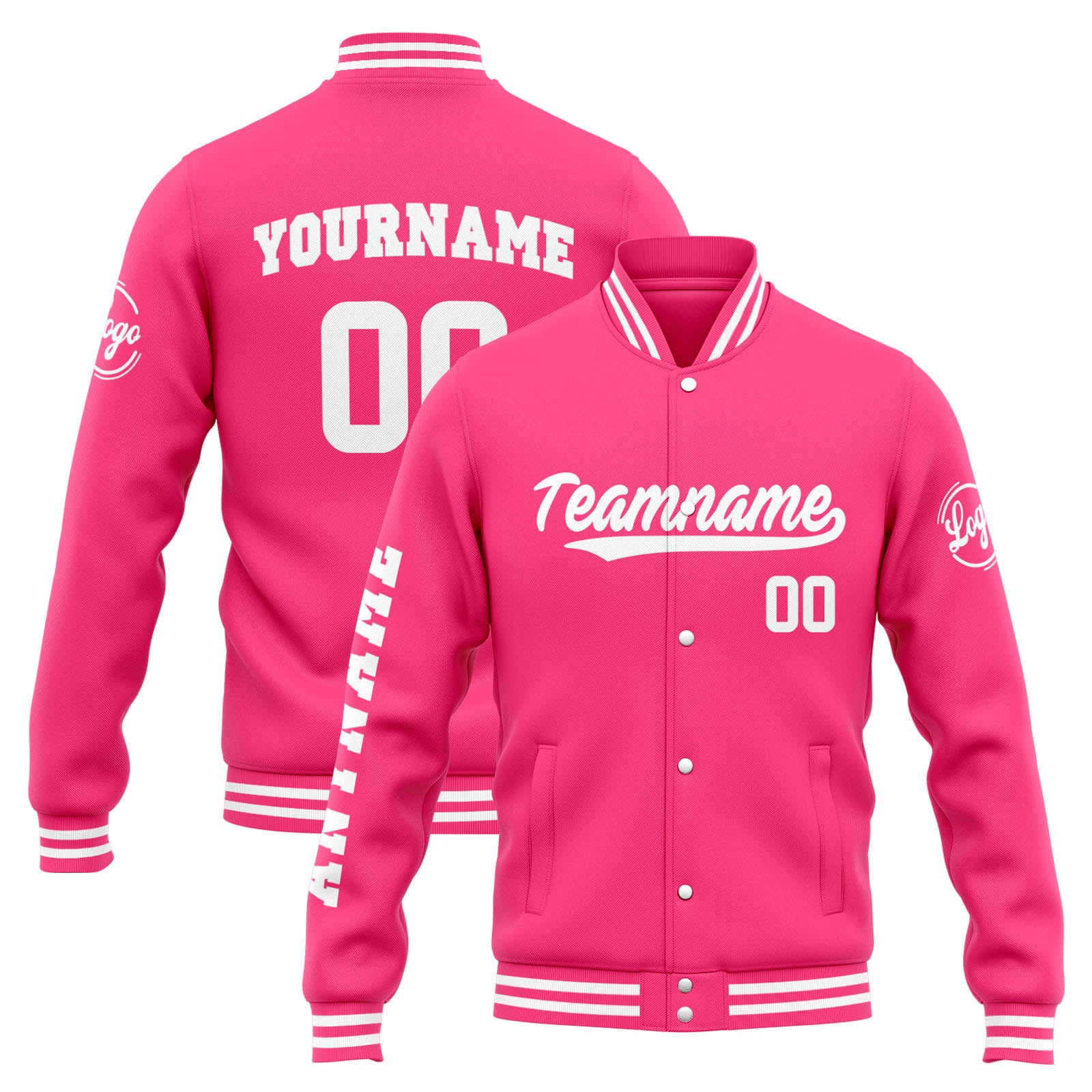 Chaqueta universitaria personalizada estilo Letterman para hombres-mujeres y jóvenes-color rosa y blanco