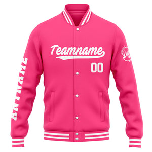 Chaqueta universitaria personalizada estilo Letterman para hombres-mujeres y jóvenes-color rosa y blanco
