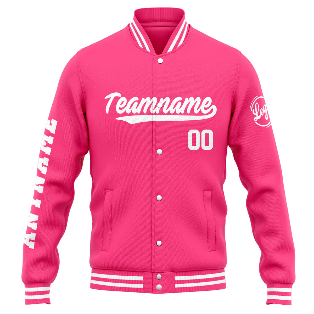 Chaqueta universitaria personalizada estilo Letterman para hombres-mujeres y jóvenes-color rosa y blanco