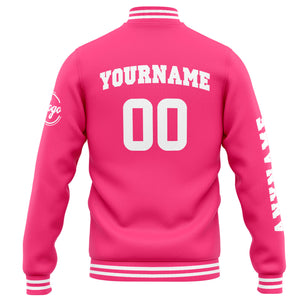 Chaqueta universitaria personalizada estilo Letterman para hombres-mujeres y jóvenes-color rosa y blanco
