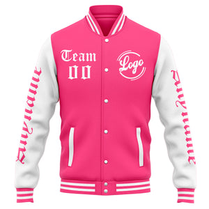 Chaqueta universitaria personalizada estilo Letterman para hombres-mujeres y jóvenes-color rosa y blanco