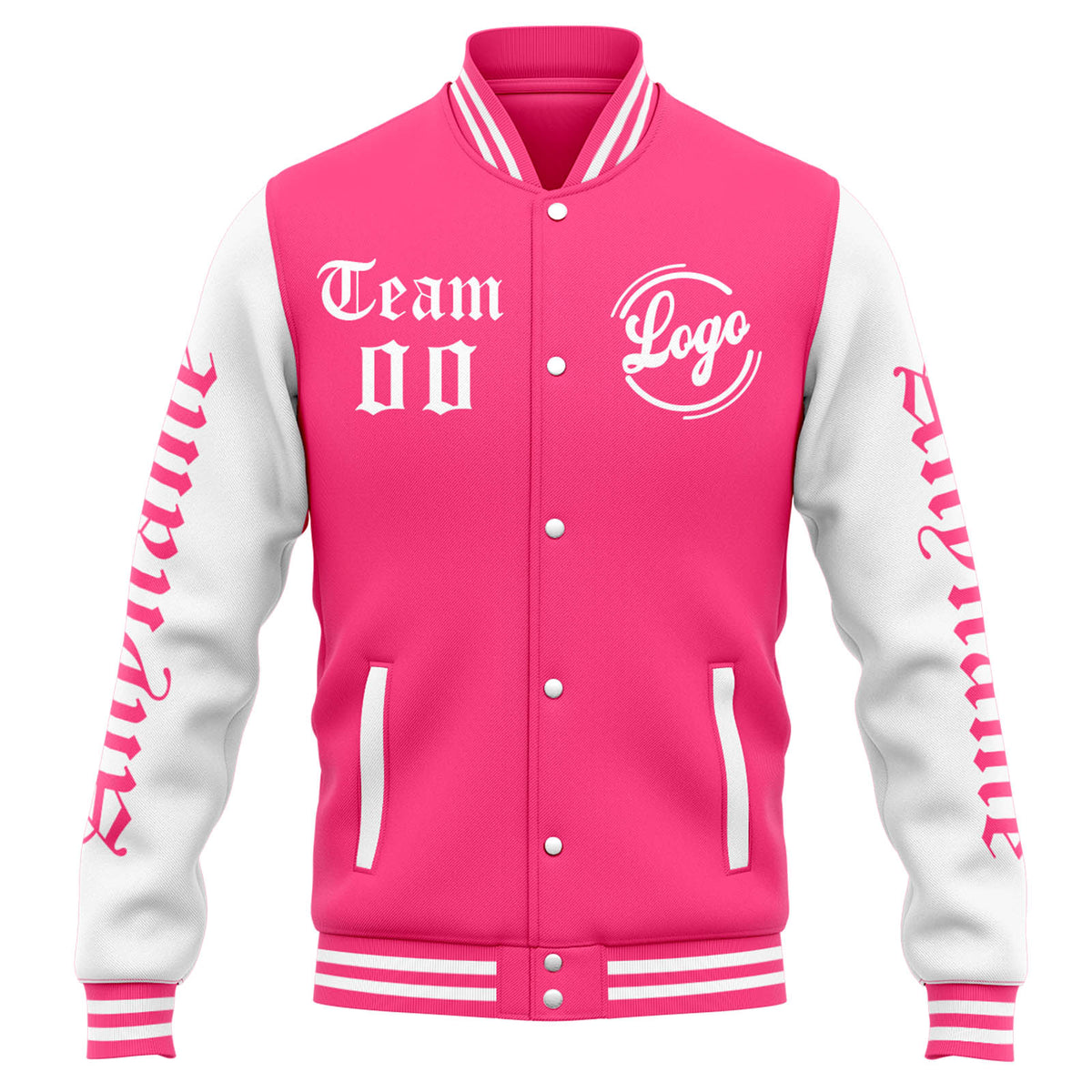 Chaqueta universitaria personalizada estilo Letterman para hombres-mujeres y jóvenes-color rosa y blanco