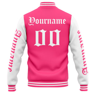 Chaqueta universitaria personalizada estilo Letterman para hombres-mujeres y jóvenes-color rosa y blanco