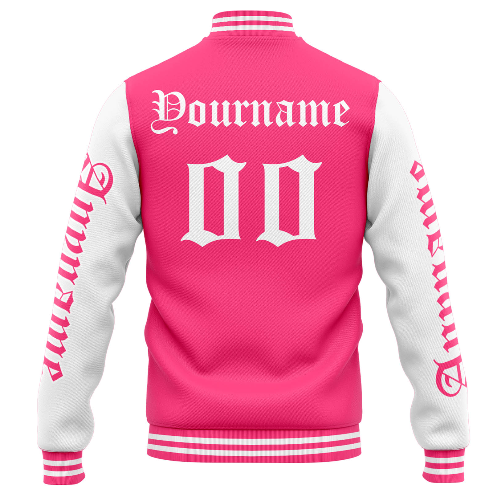 Chaqueta universitaria personalizada estilo Letterman para hombres-mujeres y jóvenes-color rosa y blanco