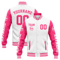 Chaqueta universitaria personalizada estilo Letterman para hombres-mujeres y jóvenes-color blanco y rosa