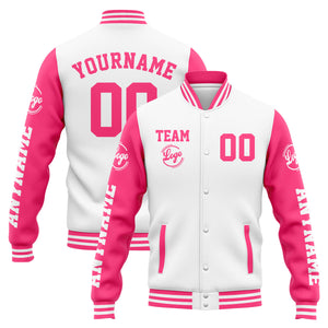 Chaqueta universitaria personalizada estilo Letterman para hombres-mujeres y jóvenes-color blanco y rosa