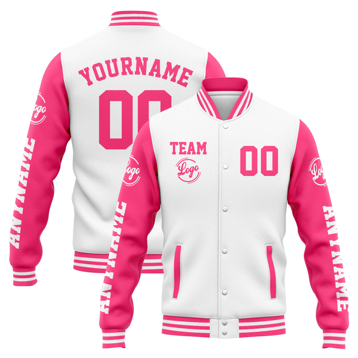 Chaqueta universitaria personalizada estilo Letterman para hombres-mujeres y jóvenes-color blanco y rosa