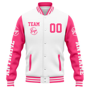 Chaqueta universitaria personalizada estilo Letterman para hombres-mujeres y jóvenes-color blanco y rosa