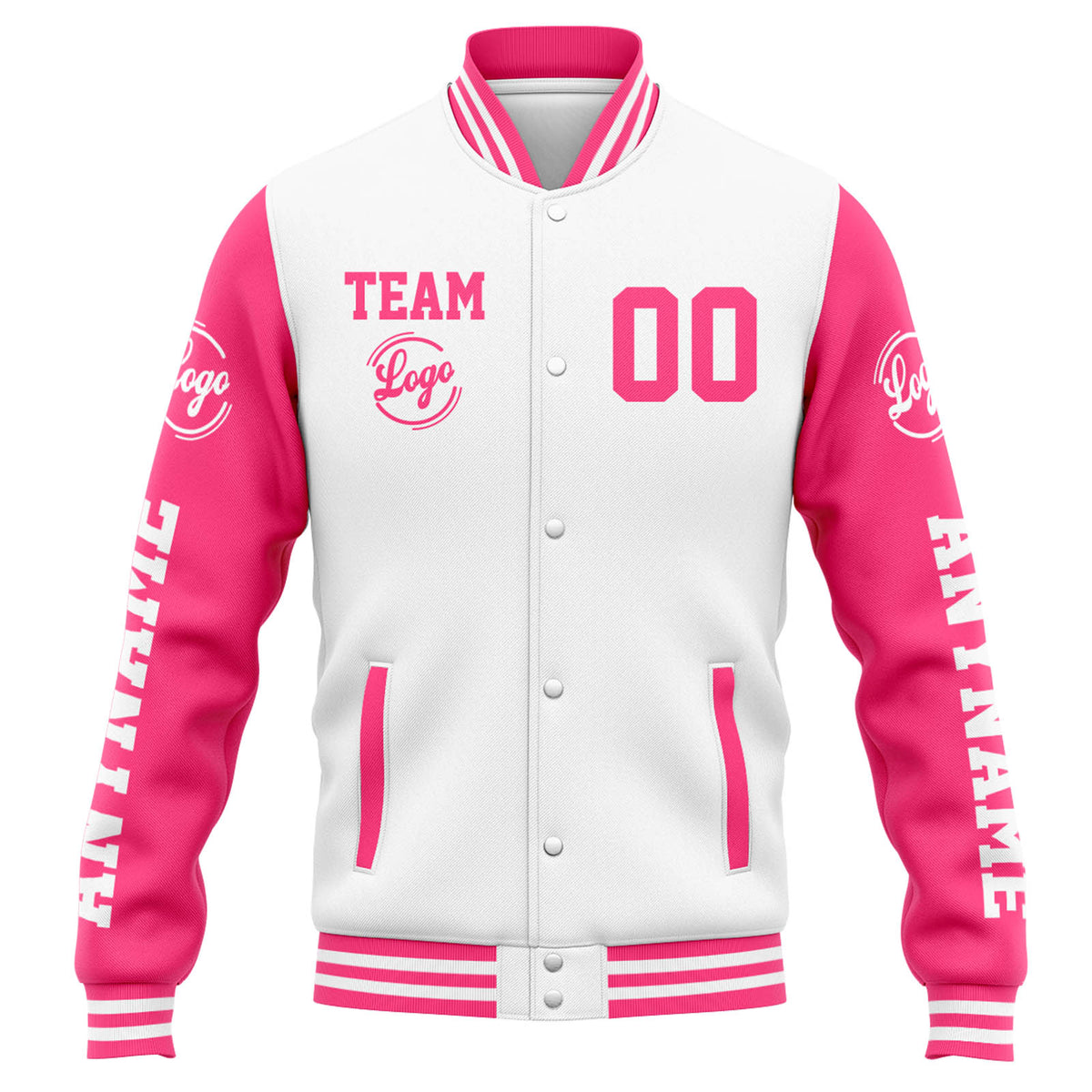 Chaqueta universitaria personalizada estilo Letterman para hombres-mujeres y jóvenes-color blanco y rosa
