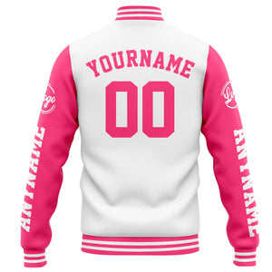 Chaqueta universitaria personalizada estilo Letterman para hombres-mujeres y jóvenes-color blanco y rosa