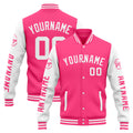 Chaqueta universitaria personalizada estilo Letterman para hombres-mujeres y jóvenes-color rosa y blanco