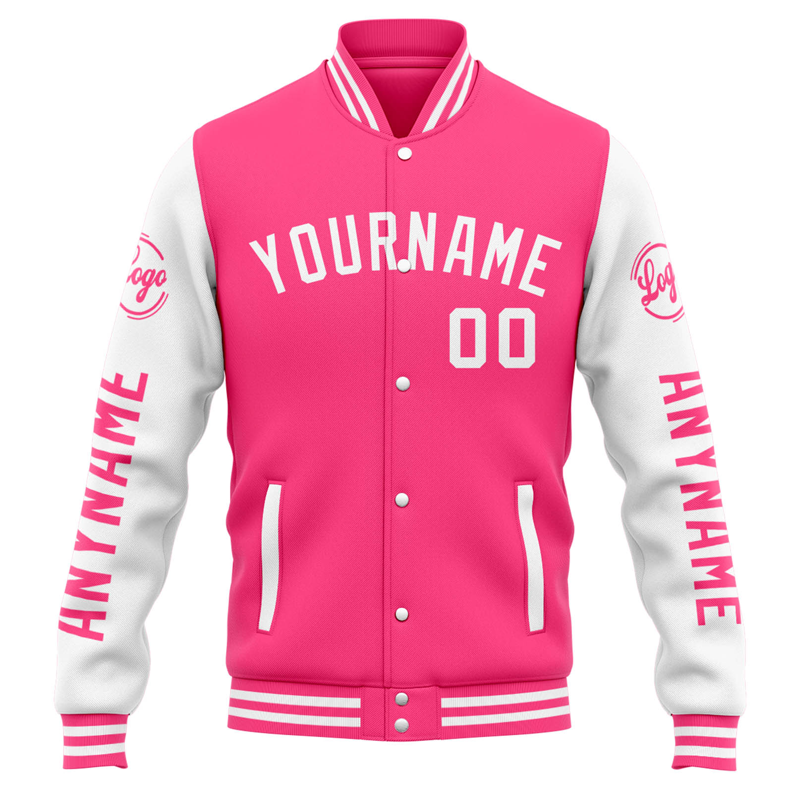 Chaqueta universitaria personalizada estilo Letterman para hombres-mujeres y jóvenes-color rosa y blanco
