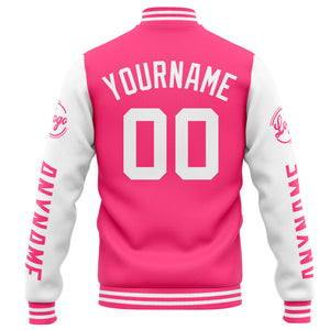 Chaqueta universitaria personalizada estilo Letterman para hombres-mujeres y jóvenes-color rosa y blanco