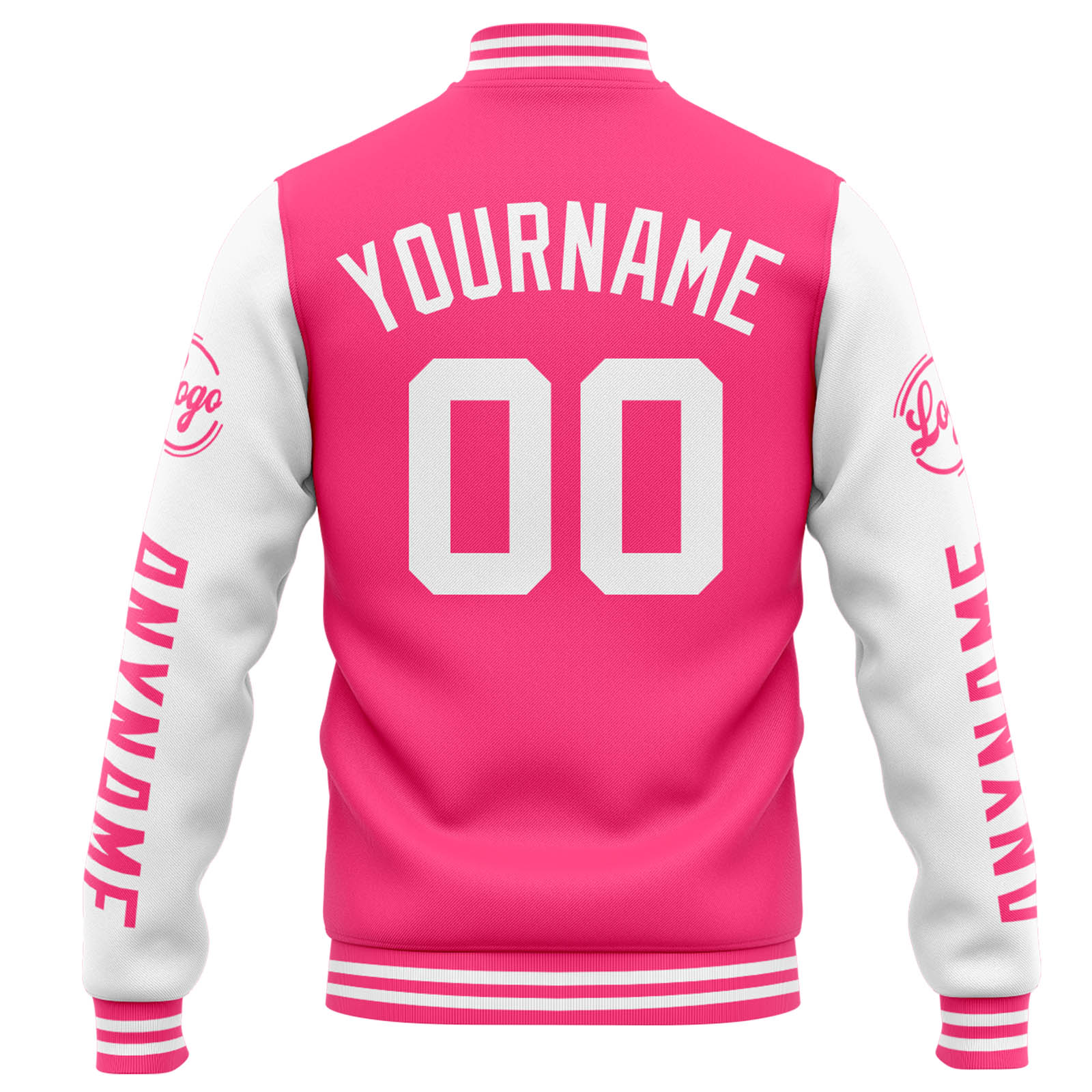 Chaqueta universitaria personalizada estilo Letterman para hombres-mujeres y jóvenes-color rosa y blanco