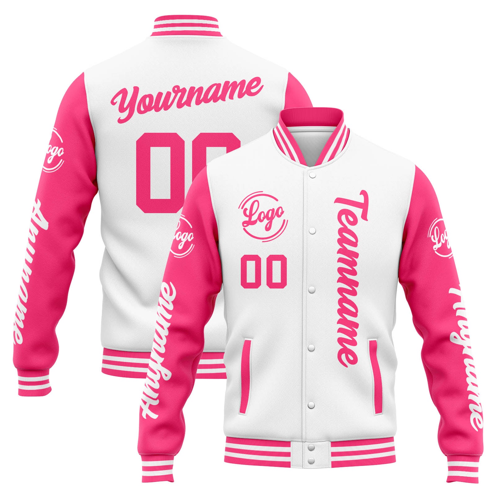 Chaqueta universitaria personalizada estilo Letterman para hombres-mujeres y jóvenes-color blanco y rosa