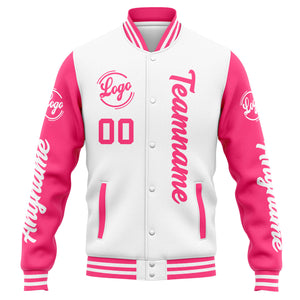 Chaqueta universitaria personalizada estilo Letterman para hombres-mujeres y jóvenes-color blanco y rosa
