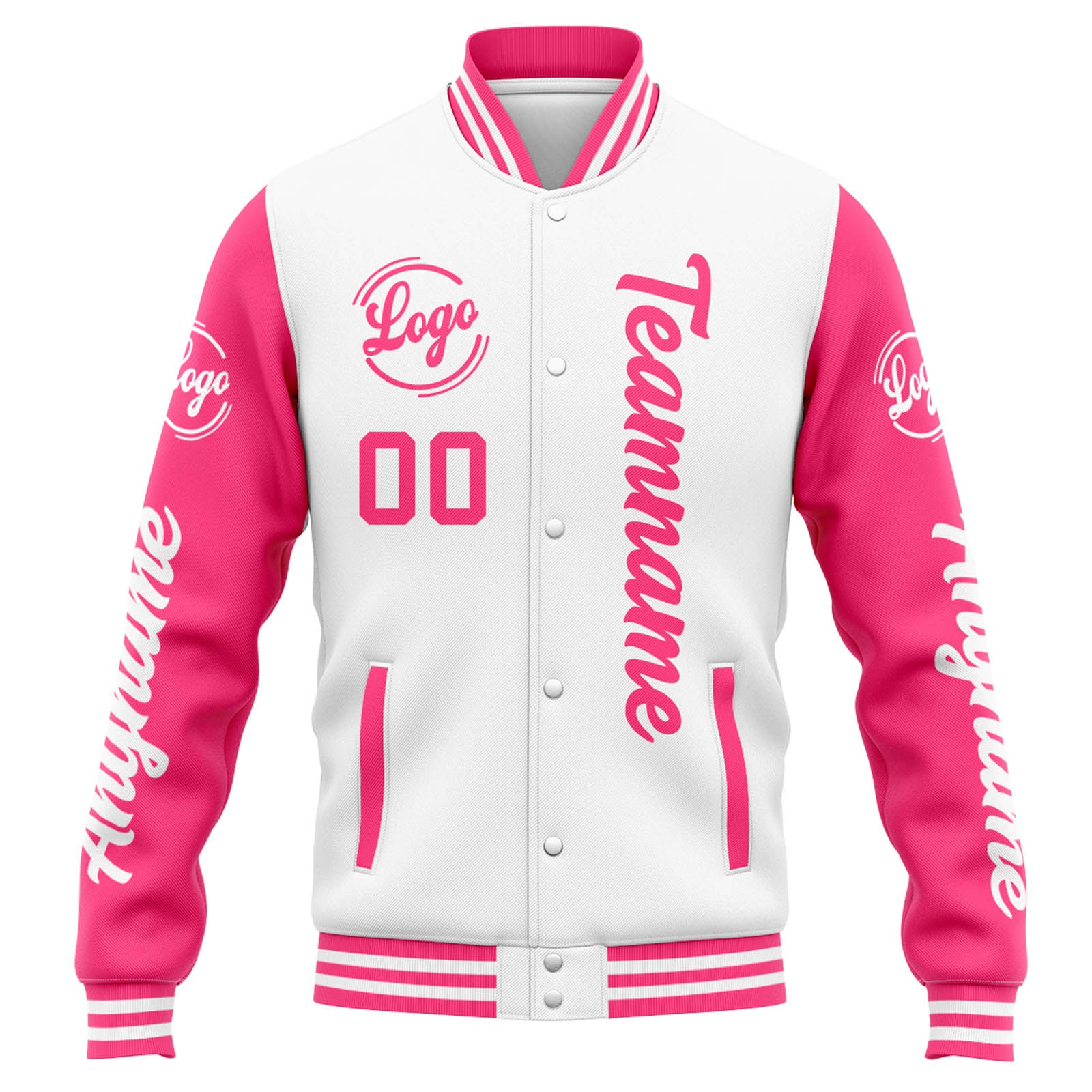 Chaqueta universitaria personalizada estilo Letterman para hombres-mujeres y jóvenes-color blanco y rosa