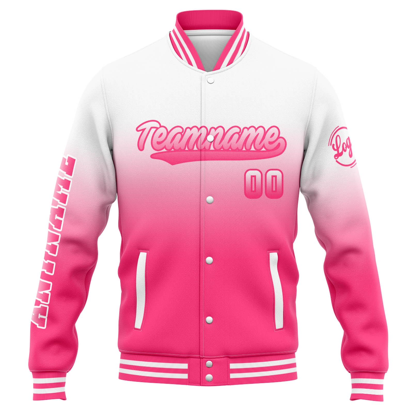 Chaqueta universitaria personalizada estilo Letterman para hombre y mujer-color blanco y rosa degradado