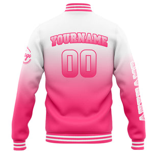 Chaqueta universitaria personalizada estilo Letterman para hombre y mujer-color blanco y rosa degradado