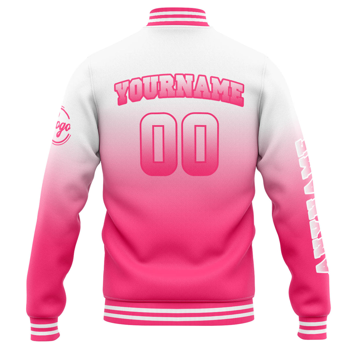 Chaqueta universitaria personalizada estilo Letterman para hombre y mujer-color blanco y rosa degradado