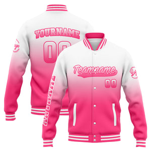 Chaqueta universitaria personalizada estilo Letterman para hombre y mujer-color blanco y rosa degradado